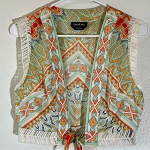 Y2K Bebe Aztec Print Tie-Front Vest, Boho Style, Size XS
